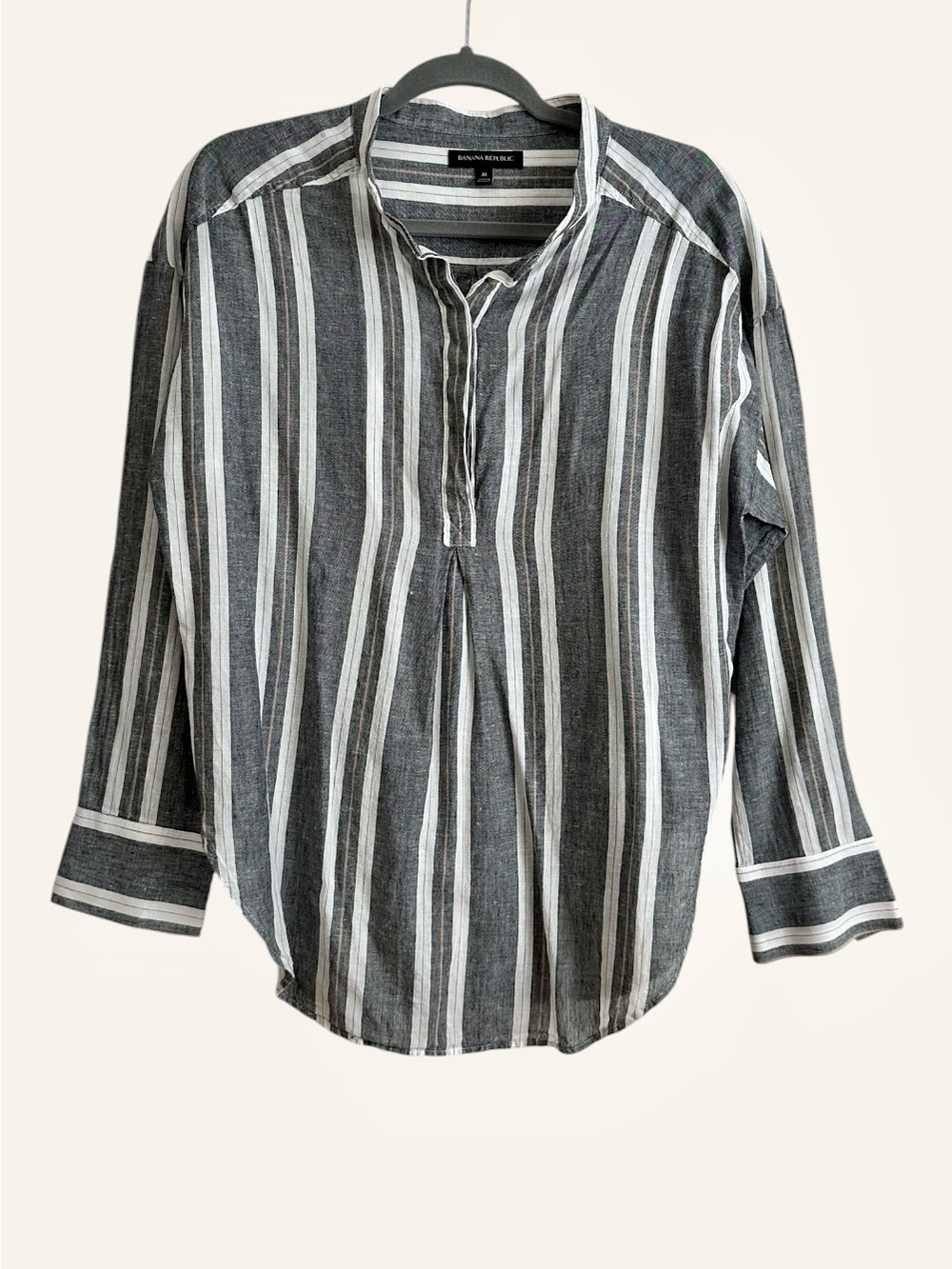 Banana Republic Gray and White Striped Button-Front Shirt